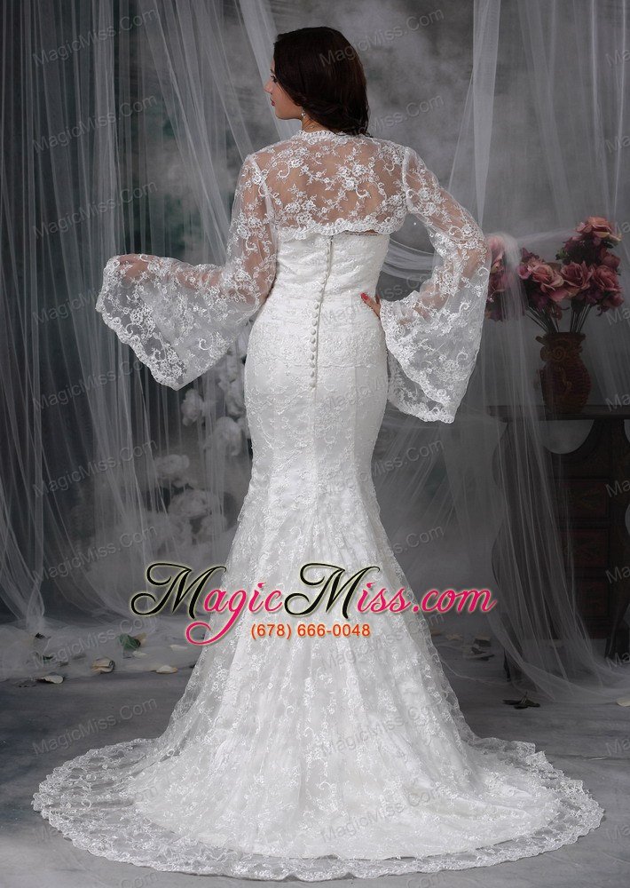 wholesale modest mermaid strapless court train lace wedding dress